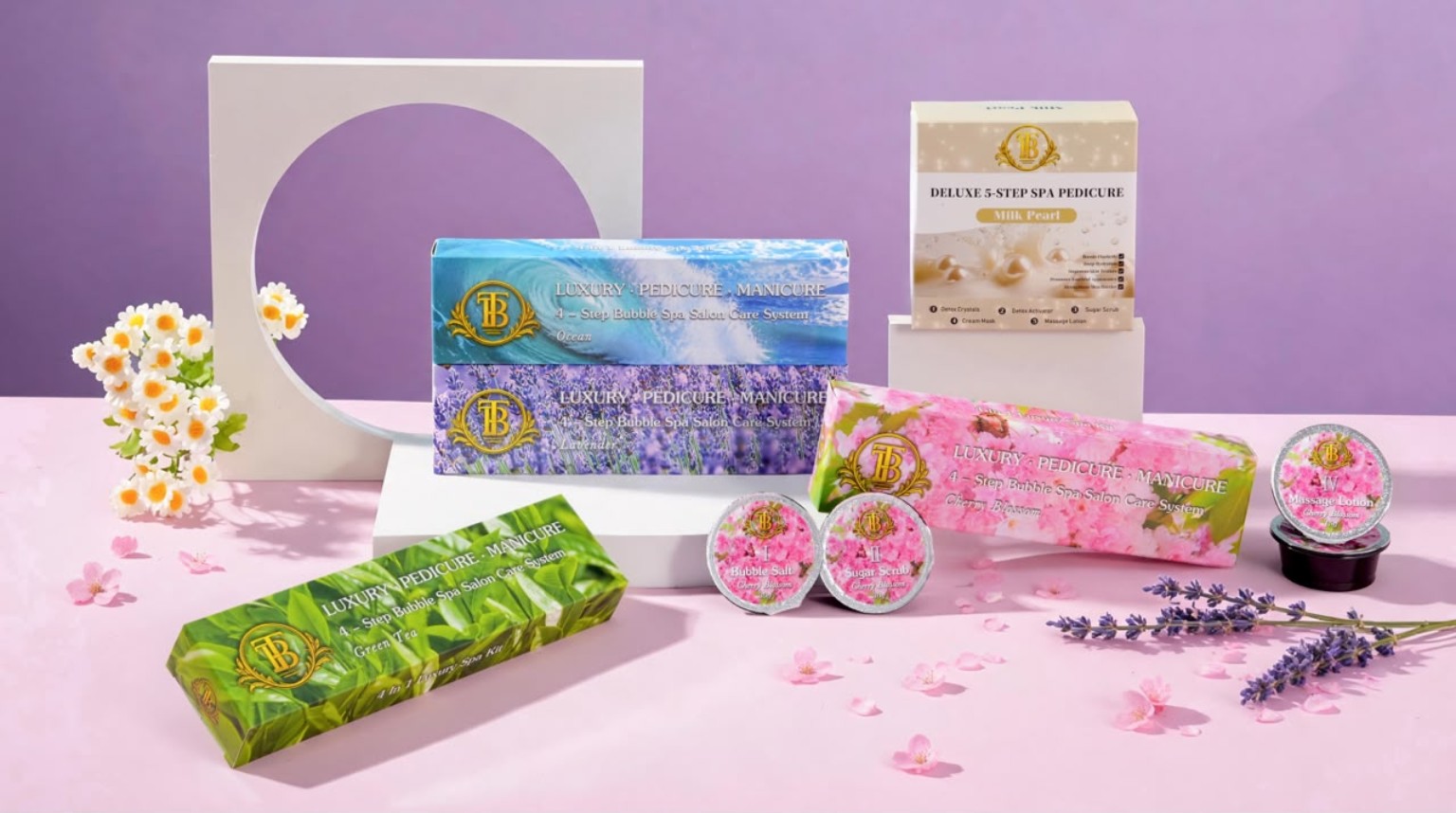 Premium spa pedicure product collection available for Velora services